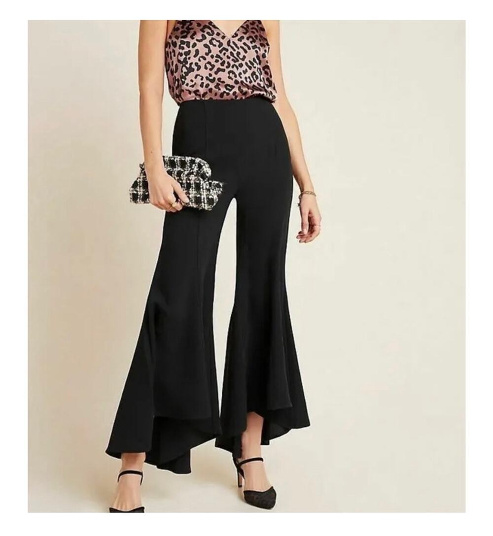 By Anthropologie Zinnia High Rise Tulip Hem Pants Size 4 Black NWT OB1096198